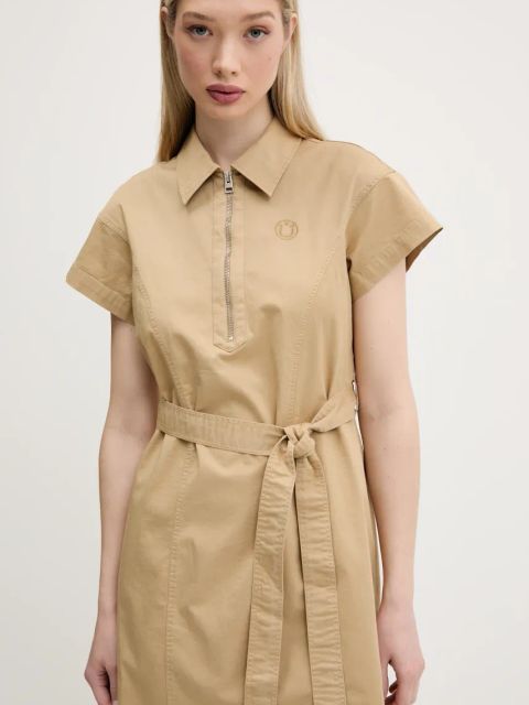 Hugo Blue sukienka kolor beżowy mini rozkloszowana 50538397