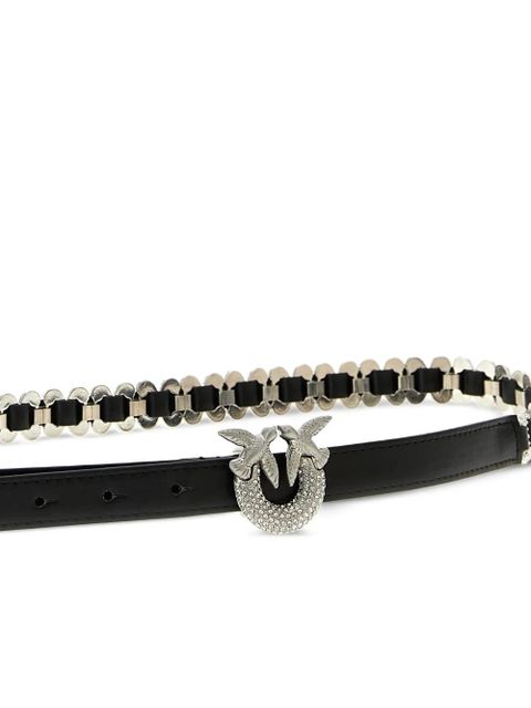 PINKO Love Birds rhinestone-embellished leather belt - Black