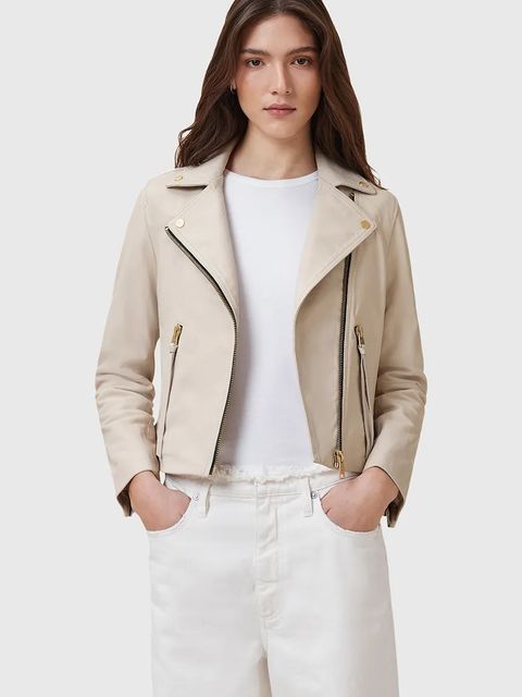 AllSaints ramoneska skórzana DALBY kolor biały przejściowa W087LB - zdjęcie produktu nr 1