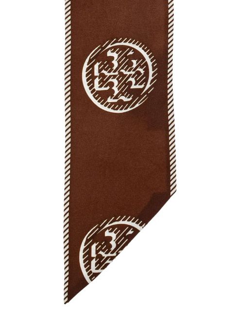 Tory Burch monogrammed silk scarf - Brown