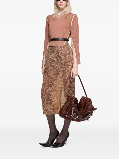 Acne Studios floral-lace split-detail midi skirt - Neutrals - zdjęcie produktu nr 2