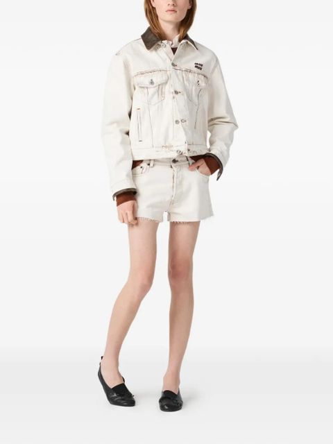 Miu Miu bleached leather-collar denim jacket - Neutrals - zdjęcie produktu nr 2
