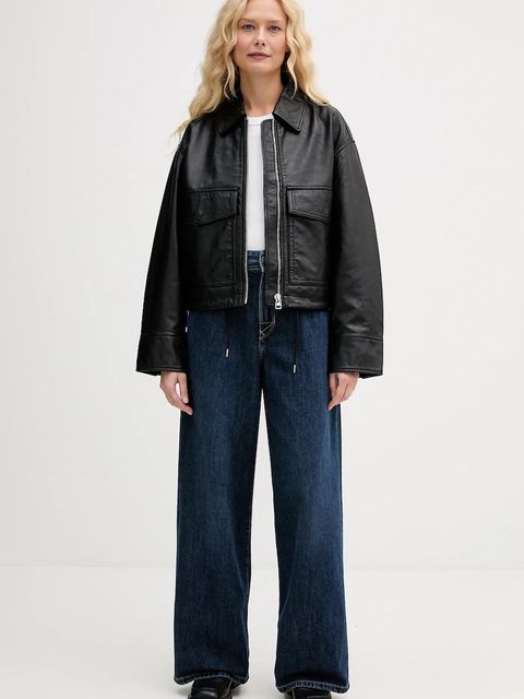 Marc O'Polo kurtka skórzana kolor czarny przejściowa oversize 5000007965 - zdjęcie produktu nr 2