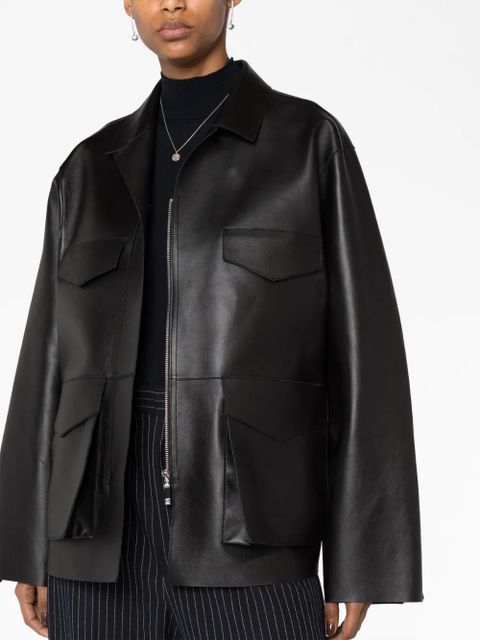 TOTEME zipped wide-sleeve leather jacket - Black