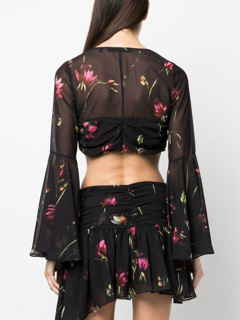 ROTATE BIRGER CHRISTENSEN semi-sheer floral-print cropped blouse - Black
