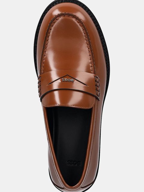 BOSS mokasyny skórzane Eleri damskie kolor brązowy na płaskim obcasie 50548761