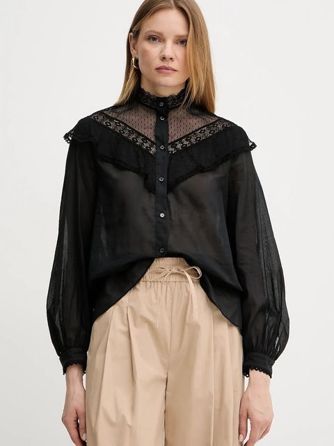 Weekend Max Mara koszula bawełniana damska kolor czarny regular ze stójką 2515111013600 - zdjęcie produktu nr 1