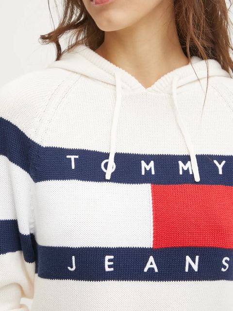 Tommy Jeans sukienka bawełniana kolor beżowy mini dopasowana DW0DW19470