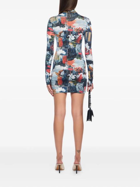 Off-White World Paint long-sleeve mini dress - Blue