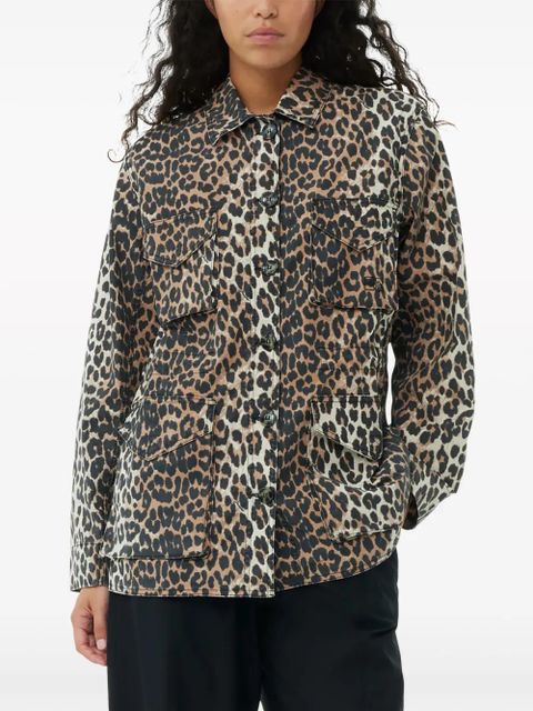 GANNI leopard-print canvas shirt jacket - Brown