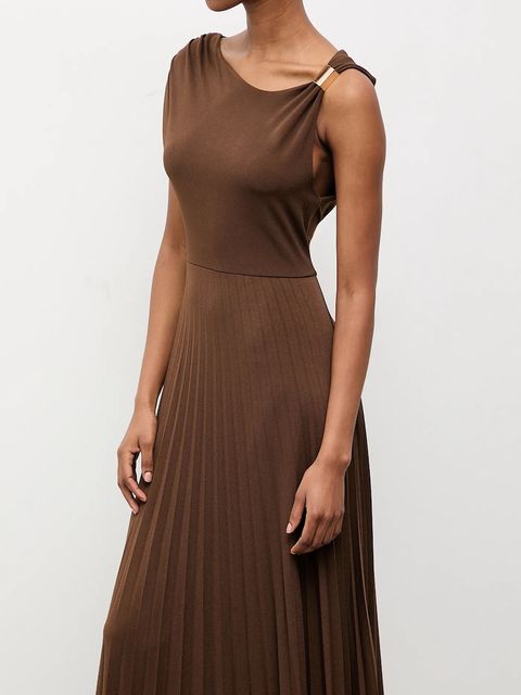 Answear.LAB sukienka kolor brązowy midi rozkloszowana