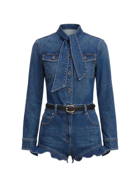 Self-Portrait pussy-bow ruffled playsuit - Blue - zdjęcie produktu nr 1