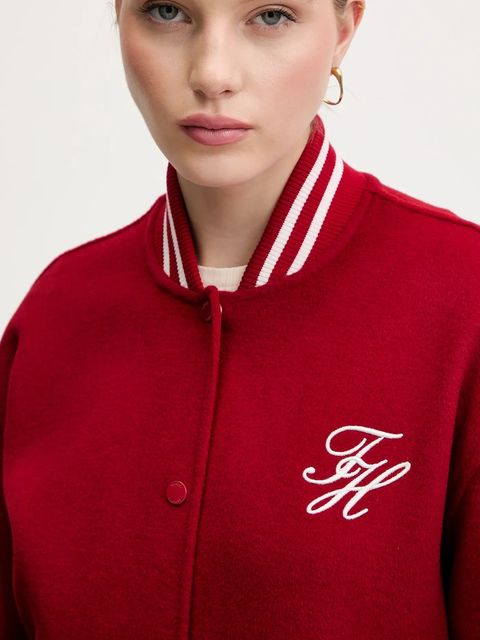 Tommy Hilfiger kurtka bomber z dodatkiem wełny kolor czerwony przejściowa oversize WW0WW47760