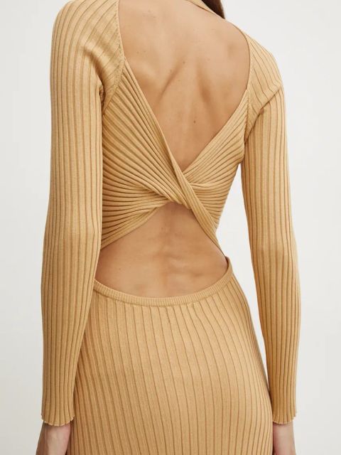 Bardot sukienka AMARO kolor beżowy maxi rozkloszowana 59510DB