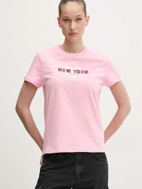 Tommy Jeans t-shirt bawełniany damski kolor różowy DW0DW21769
