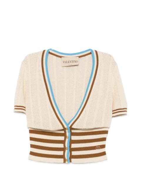 Valentino Garavani striped logo-plaque cardigan - Neutrals - zdjęcie produktu nr 1