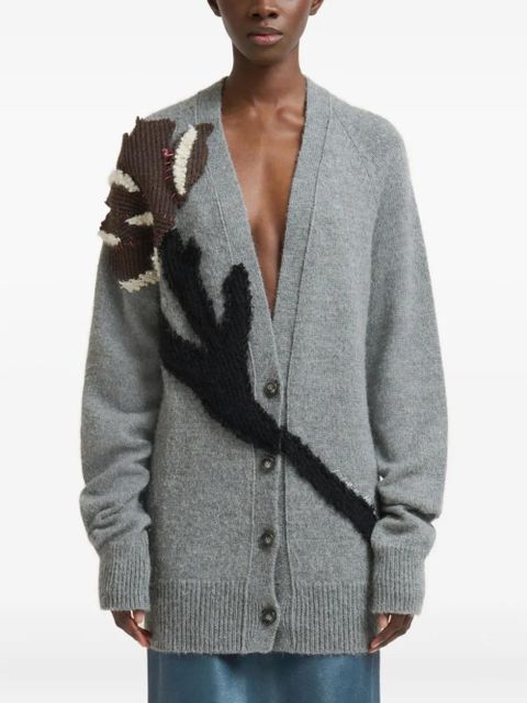 Marni floral-appliqué V-neck cardigan - Grey - zdjęcie produktu nr 2