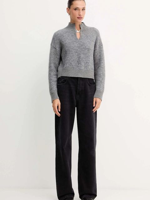 Simona Corsellini sweter wełniany damski kolor szary z półgolfem A24CPMGO10 - zdjęcie produktu nr 2