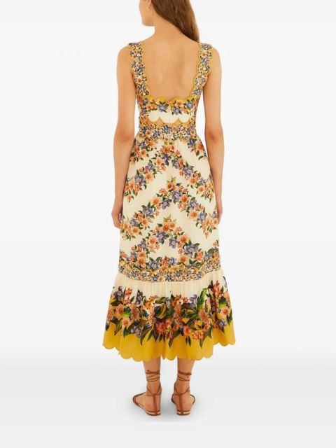 FARM Rio Hilo floral-print scalloped dress - Neutrals