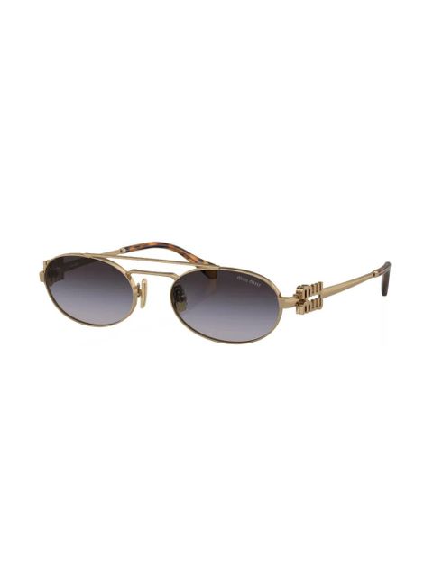Miu Miu Eyewear logo-lettering oval-frame sunglasses - Gold - zdjęcie produktu nr 2
