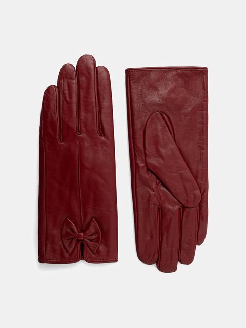 Answear.LAB rękawiczki skórzane damskie kolor bordowy - zdjęcie produktu nr 1