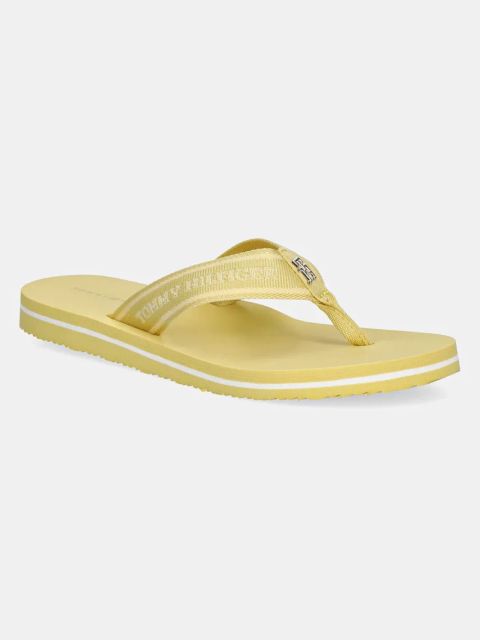 Tommy Hilfiger japonki HILFIGER WEBBING BEACH SANDAL damskie kolor żółty na płaskim obcasie FW0FW08515