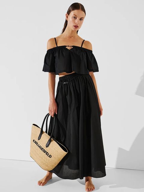 Karl Lagerfeld spódnica bawełniana kolor czarny maxi rozkloszowana A2W46043