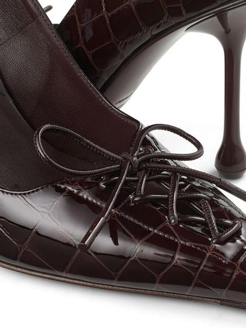 Jimmy Choo 95mm Scarlett bow croc-embossed leather pumps - Brown
