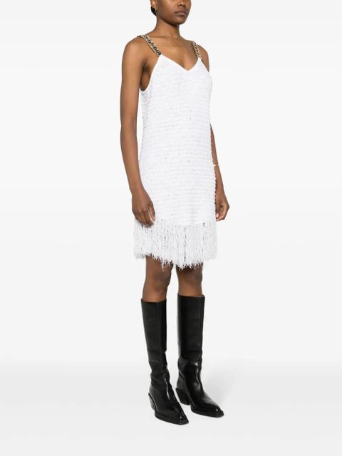 Balmain fringed Lurex tweed minidress - White