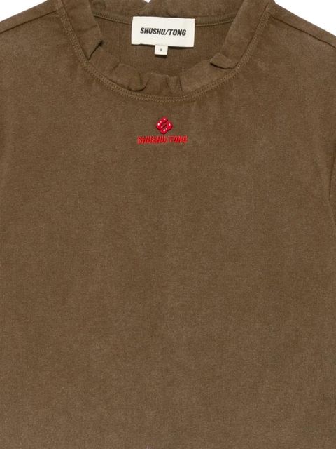 SHUSHU/TONG ruffled-trim logo-embroidered T-shirt - Green