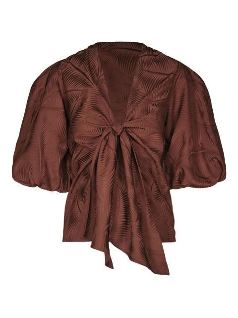 Johanna Ortiz Luz Nocturna jacquard puffed sleeve top - Brown - zdjęcie produktu nr 1