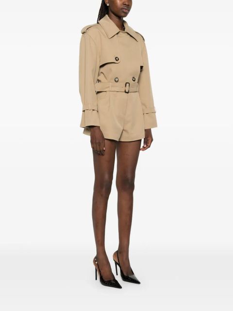 Self-Portrait belted cropped trench jacket - Neutrals