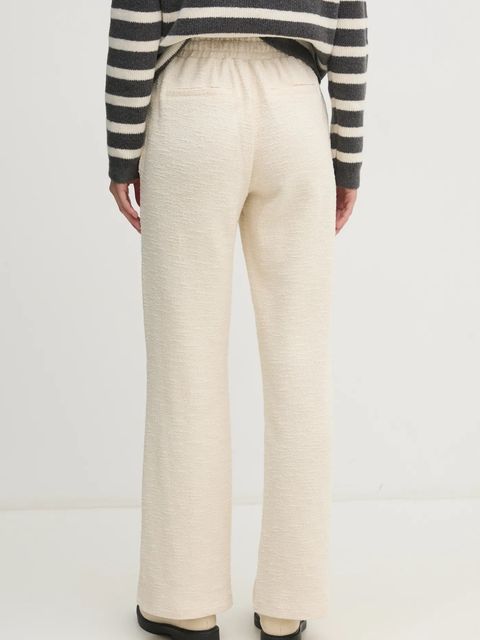 OUI spodnie damskie kolor beżowy proste high waist 91672