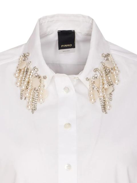 PINKO pearl-crystal embellished crop shirt - White