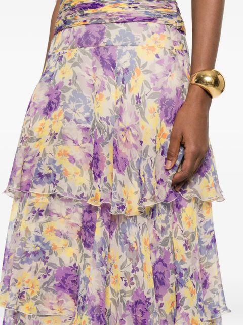 Valentino Garavani floral tiered maxi skirt - Purple