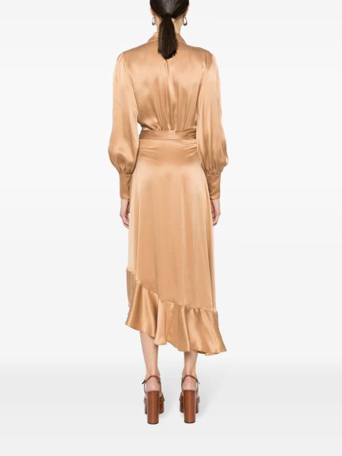 ZIMMERMANN long-sleeve wrap silk midi dress - Neutrals
