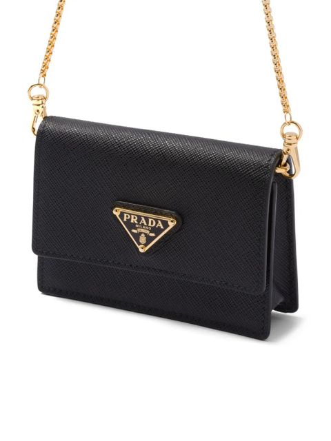 Prada enamel triangle logo wallet-on-chain - Black