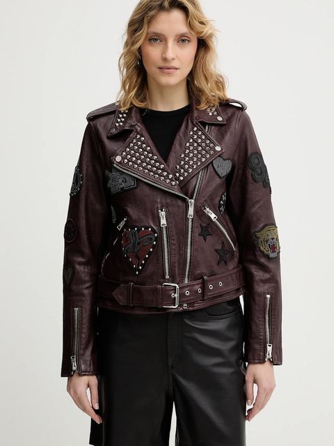 AllSaints ramoneska skórzana COLLEGE kolor czerwony przejściowa W138LB - zdjęcie produktu nr 1