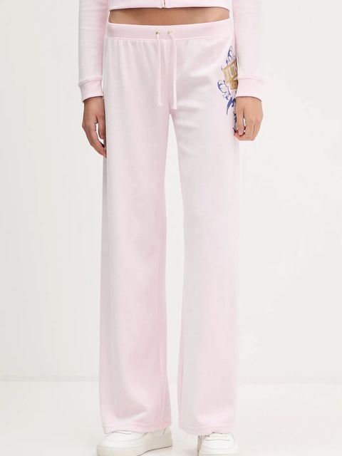 Juicy Couture spodnie dresowe welurowe Wrap You Up damskie kolor różowy z nadrukiem JCNBJ126452 - zdjęcie produktu nr 1