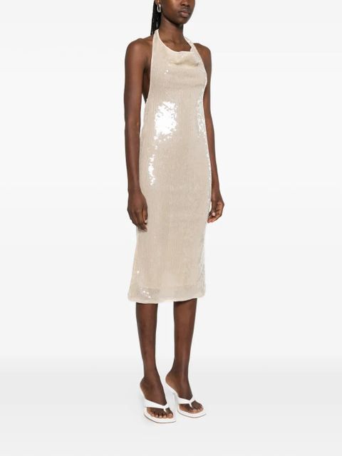 Oséree halterneck midi dress - Neutrals