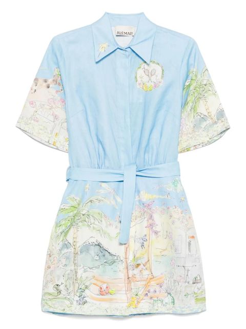 ALEMAIS linen printed dress - Blue - zdjęcie produktu nr 1