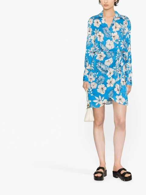 PINKO floral-print wrap style dress - Blue
