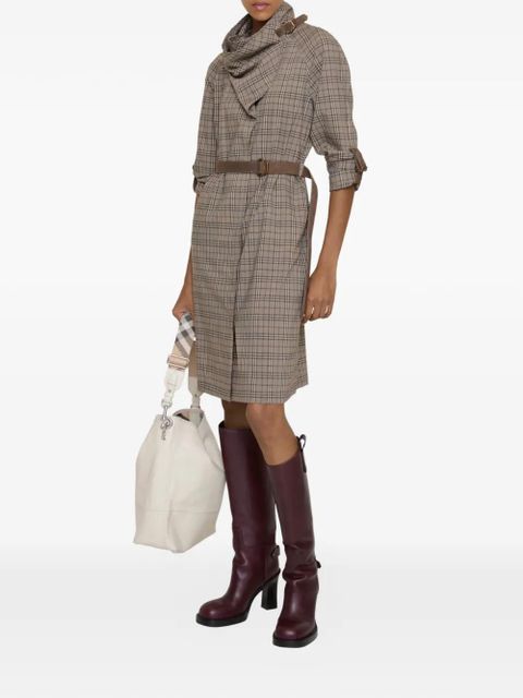 Burberry scarf-collar checked mini dress - Grey