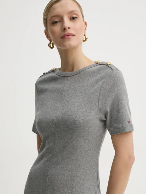 Tommy Hilfiger sukienka bawełniana kolor szary midi rozkloszowana WW0WW43838
