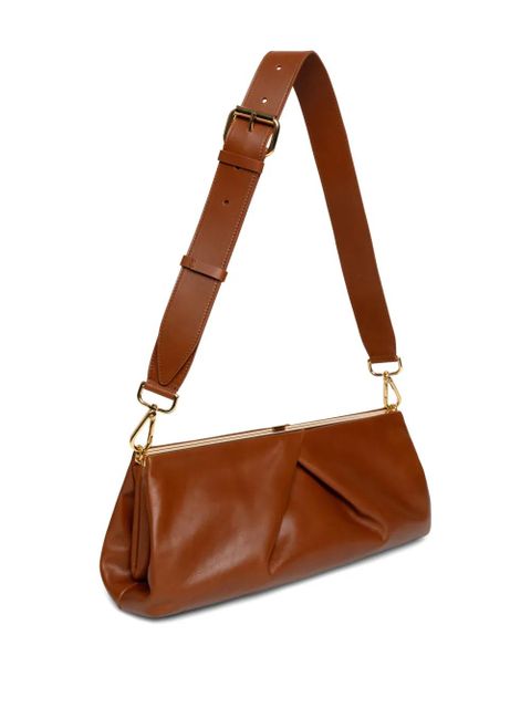 DRIES VAN NOTEN medium pleated-detail leather clutch bag - Brown