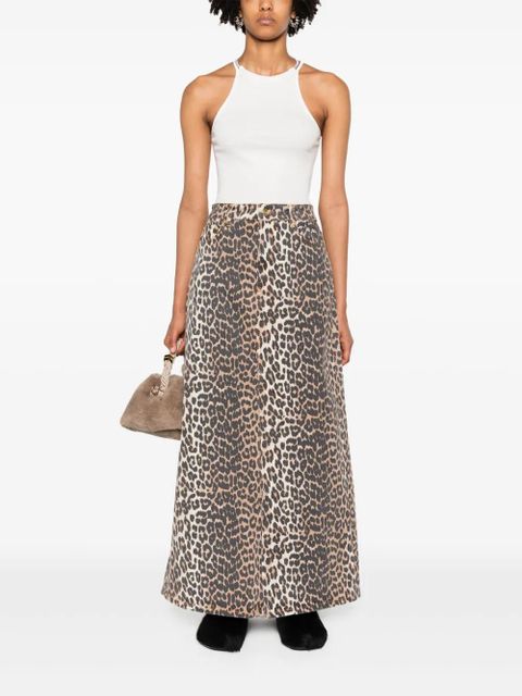 GANNI high-waisted leopard-print denim midi skirt - Neutrals - zdjęcie produktu nr 2