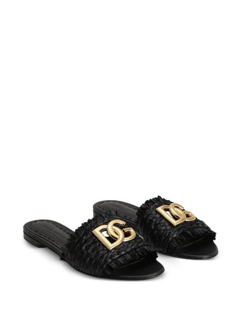 Dolce & Gabbana woven raffia slippers with fringe - Black - zdjęcie produktu nr 2