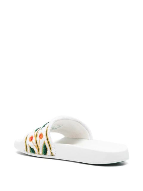 Casablanca floral embroidered slides - White