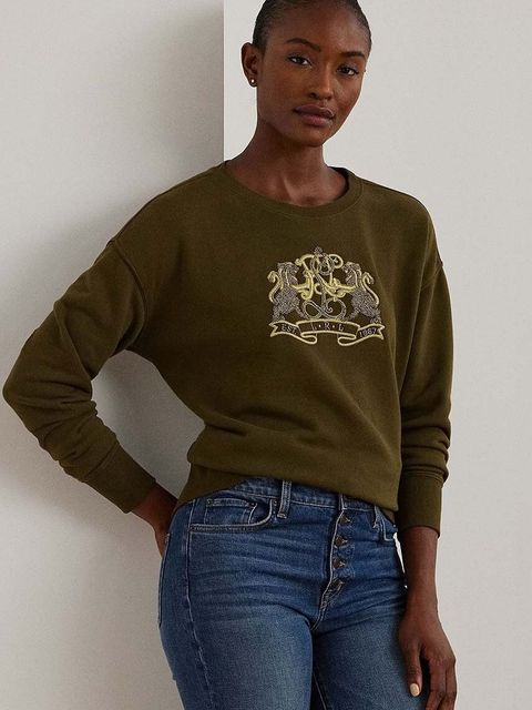 Lauren Ralph Lauren bluza bawełniana damska kolor zielony z aplikacją 200951351