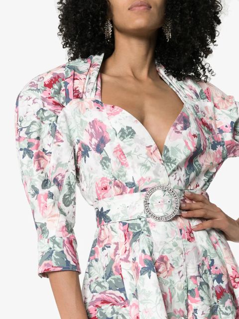 The Attico floral-print belted stretch-cotton dress - Pink
